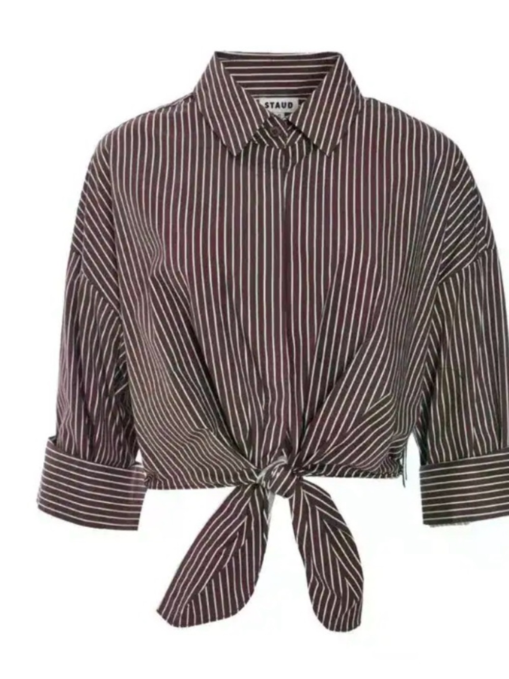 Staud Brown Stripe Tie-Front Shirt Lisa Button-Up Tie Waist Top Sz XL